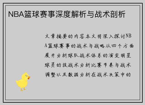 NBA篮球赛事深度解析与战术剖析